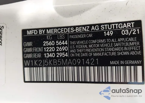 2021 Mercedes-Benz Cls 450 4Matic z USA, uszkodzony, nr VIN W1K2J5KB5MA091421